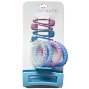 Wholesale - ILLUMINATE 9PC SET 4PC BARRETTES 4PC COIL 1 CLAW CLIP GREY C/P 144, UPC: 20748411180